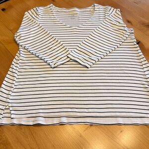 J.Jill Pima 3/4 Sleeve V-Neck White & Black Striped Top